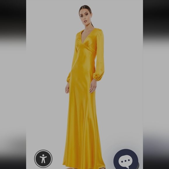 Mac Duggal Elegant Yellow Long Sleeve Dress